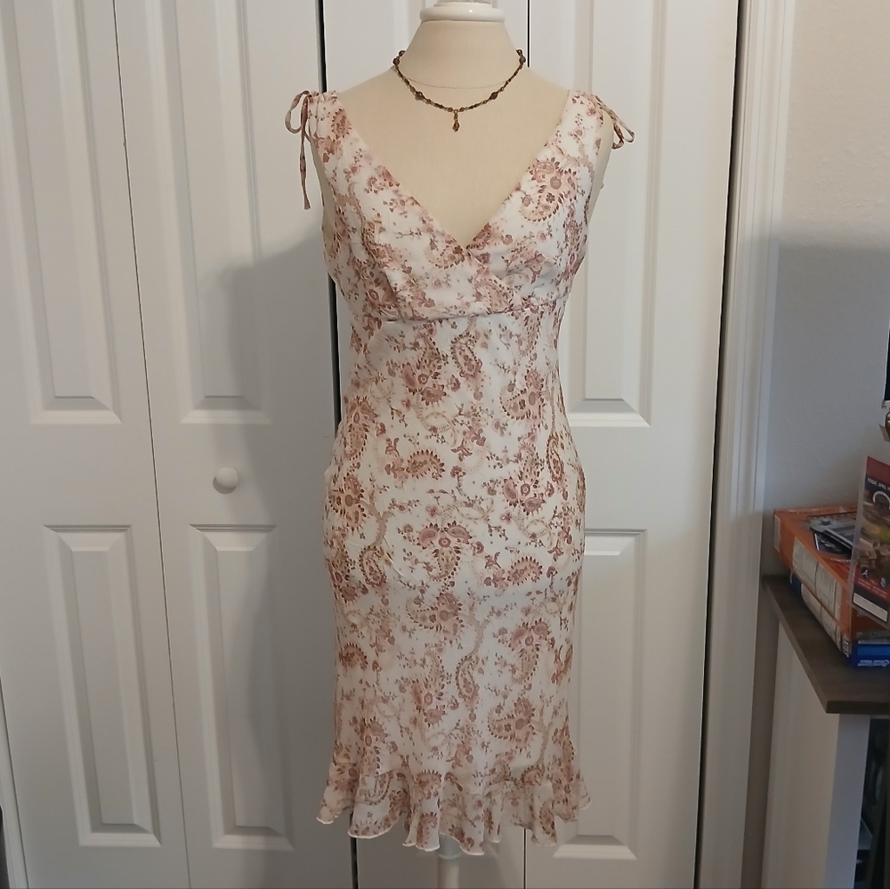 AMAZING VINTAGE 1990s City Triangles Pink & Brown Paisley Ruffle Hem Dress 7
